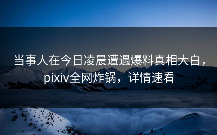 当事人在今日凌晨遭遇爆料真相大白,pixiv全网炸锅,详情速看 当事人在今日凌晨遭遇爆料真相大白,pixiv全网炸锅,详情速看
