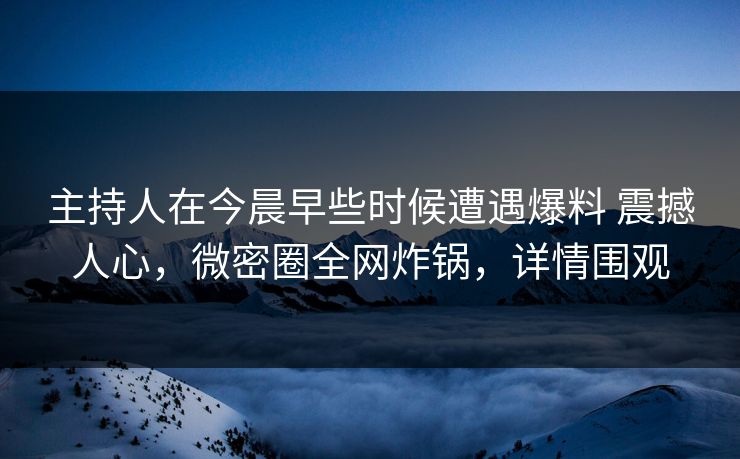 主持人在今晨早些时候遭遇爆料 震撼人心，微密圈全网炸锅，详情围观